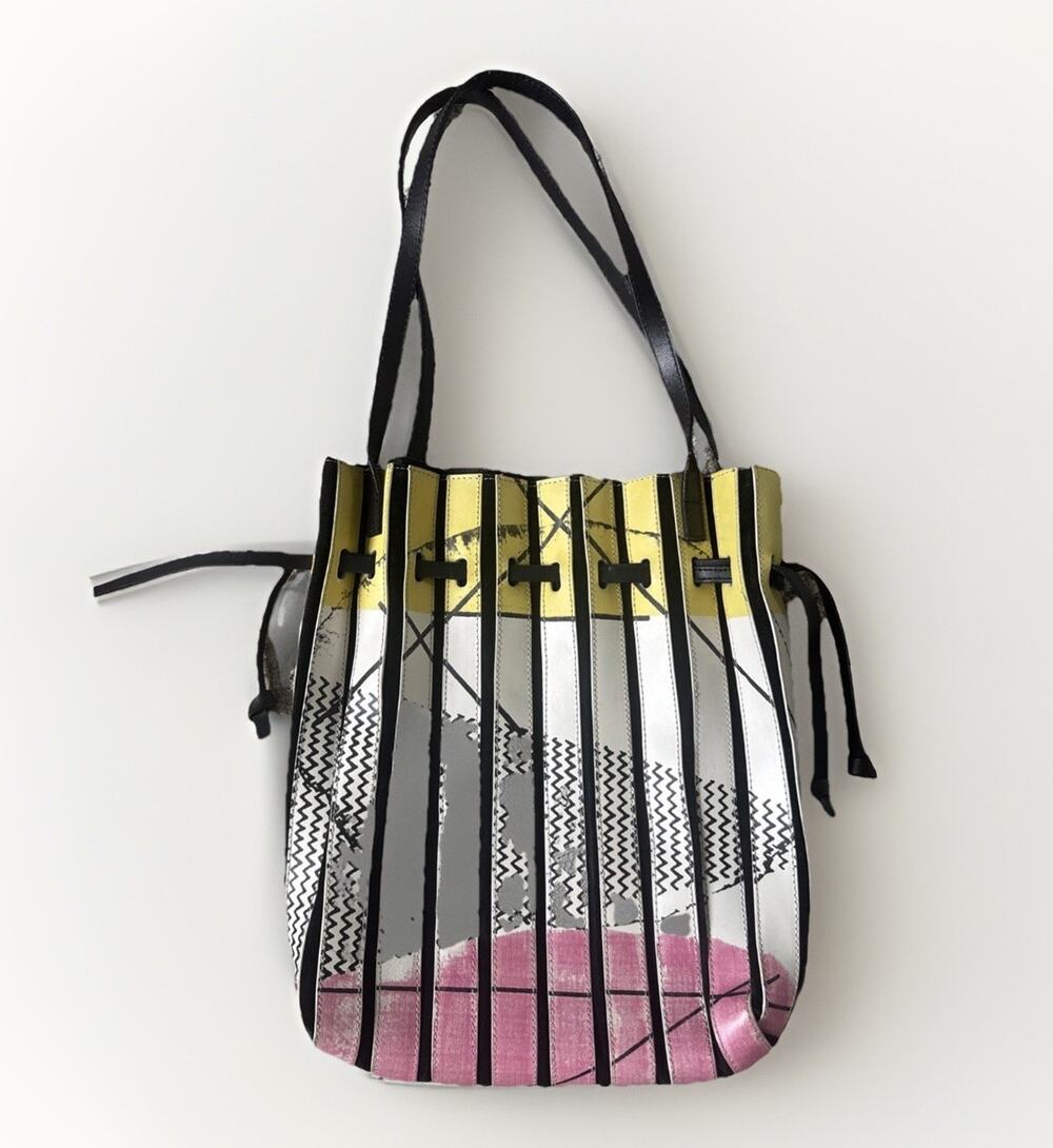 Zara Multicolored Leather Accordion Bucket Tote Bag